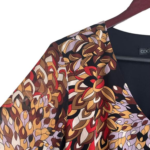 Coco Bianco Top Women Multicolor V-Neck Long Flare Sheer Sleeve Lined‎ Pullover - Picture 10 of 12